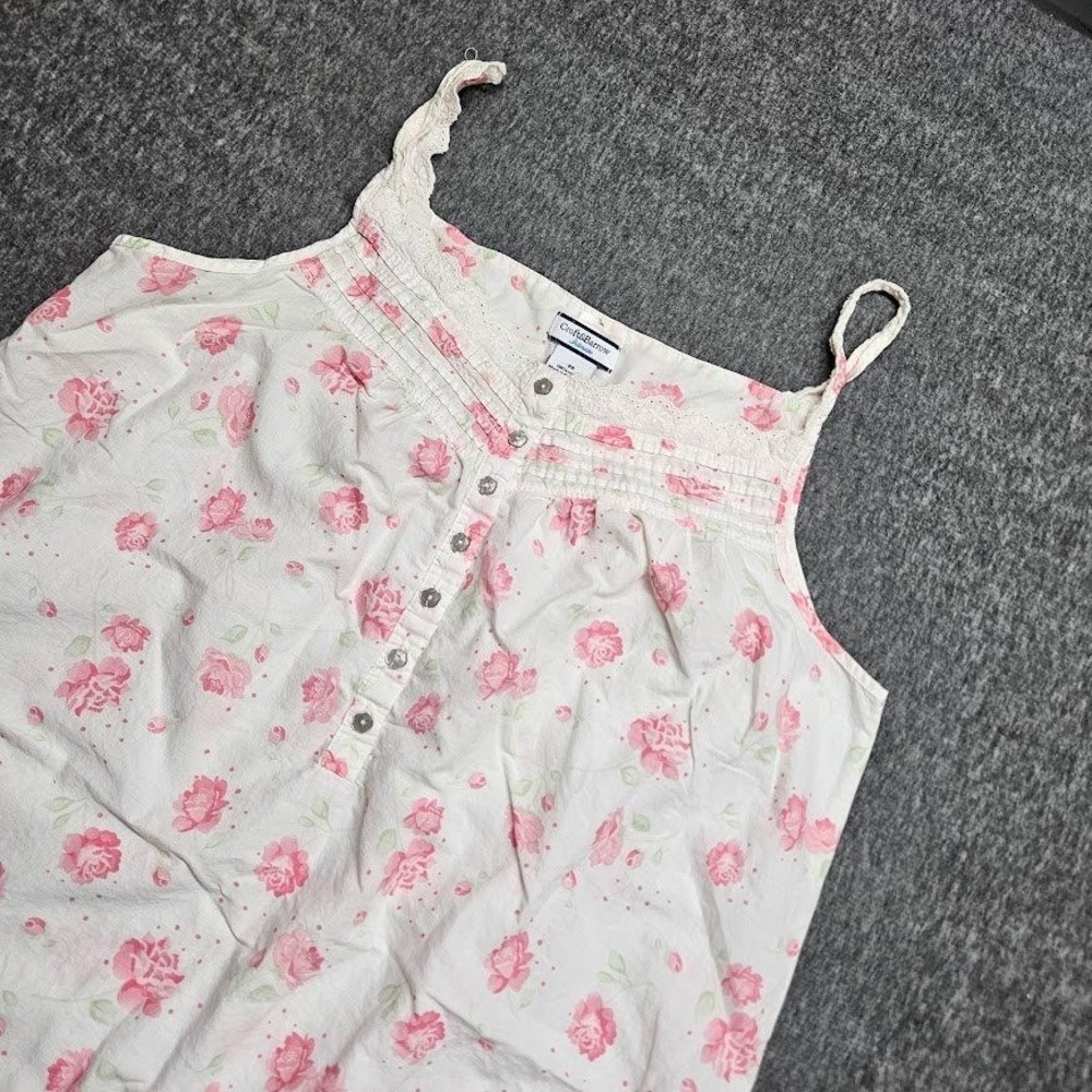Croft & Barrow Nightgown Women M White Pink Floral Lace Ruffle Sleep Dress
